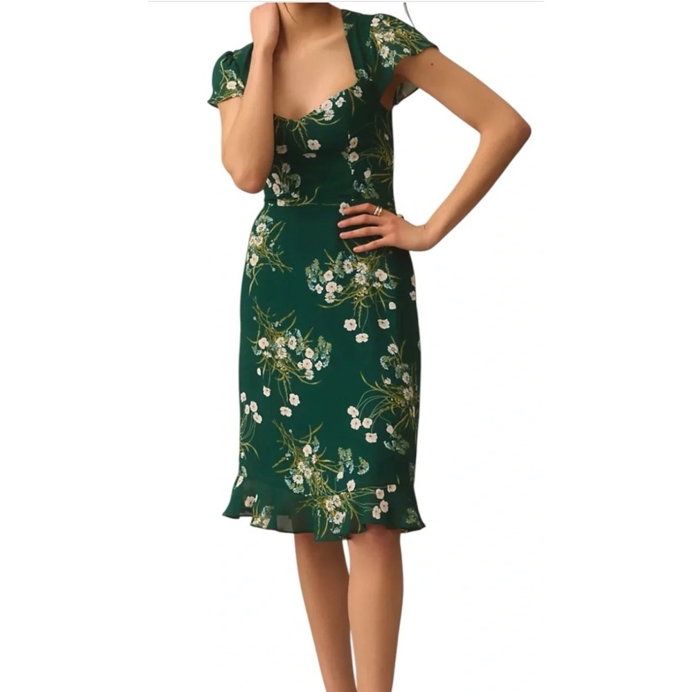 Reformation Rosi Midi Floral Dress Green Size 4 Cottagecore Romantic